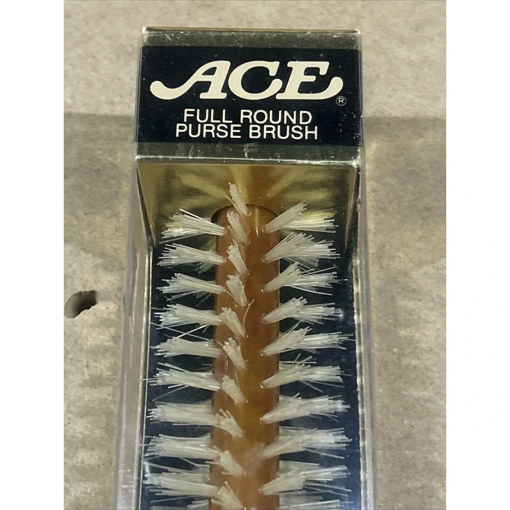 Vintage NIB ACE Full Round Purse Brush, Natural Boar Reinforced W/ Nylon Bristle